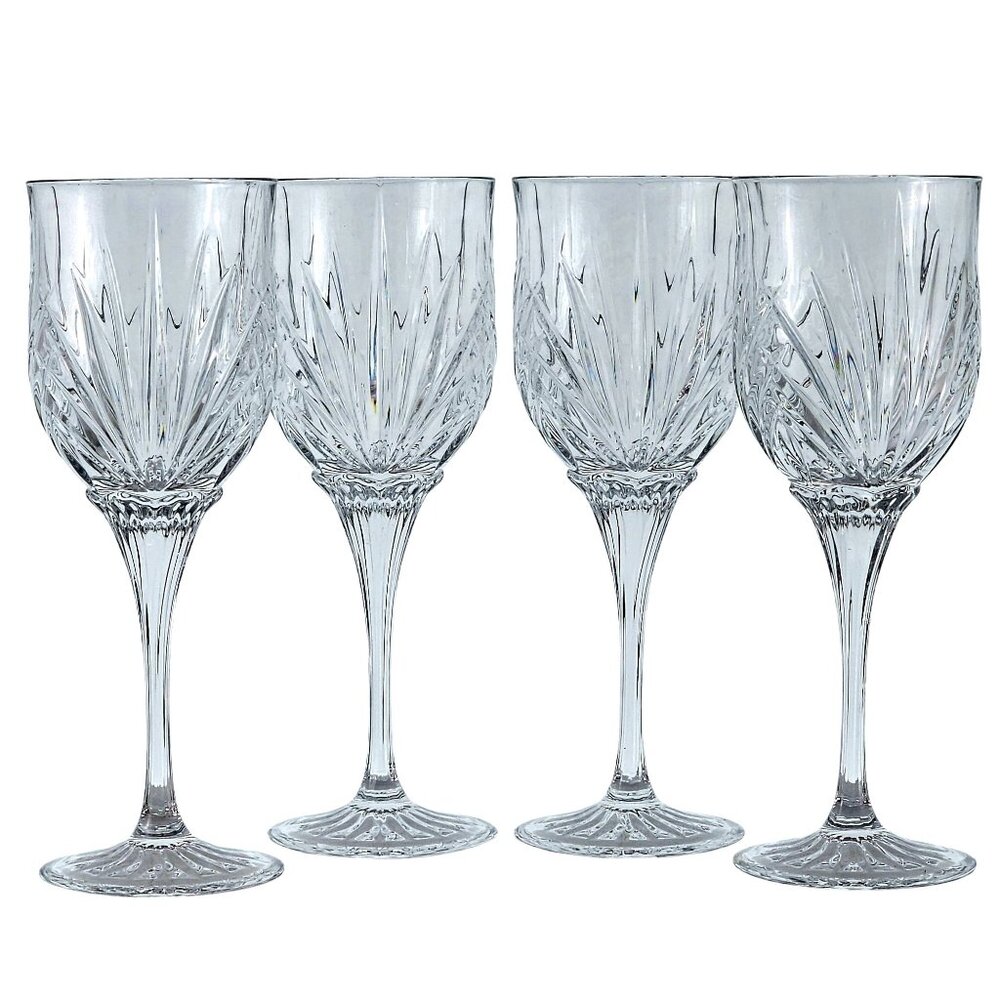 Cristal D'Arques Madrigal Water Goblet Glasses 8.5" set/4 fan cut crystal ribbed
